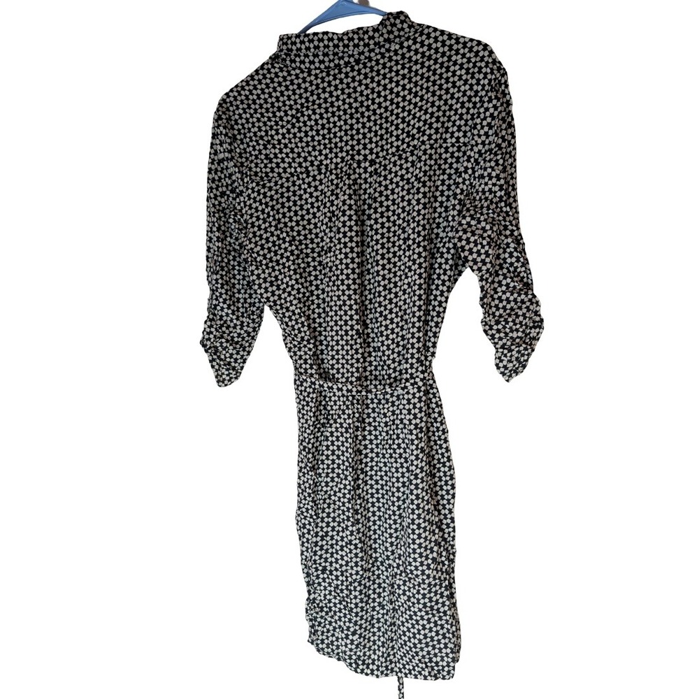 MSSP Max Studio Shirtdress Womens L Black White Geometric Rayon Roll Tab Vintage - Picture 2 of 12